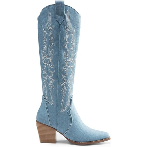 DREAM PAIRS Womens Denim Blue Cowboy Boots Wide Calf Knee High Ladies - Picture 4 of 7